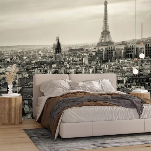 Fotobehang Zwart-wit panorama met Parijs
