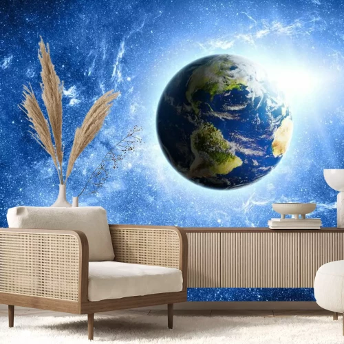 Fotobehang Planeet aarde en de zon op de achtergrond