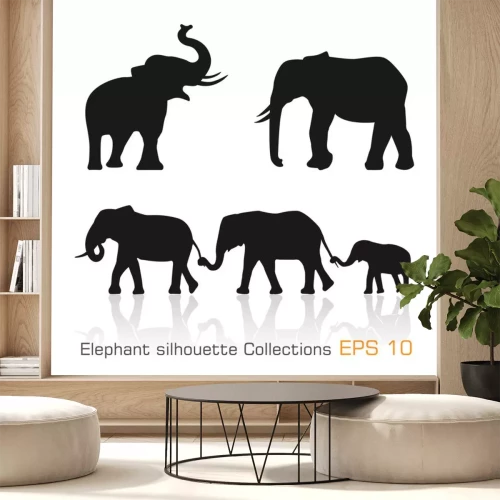 Sticker Set van silhouet olifanten in verschillende poses