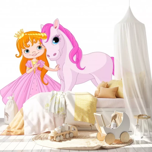 Sticker Roze eenhoorn en kleine prinses