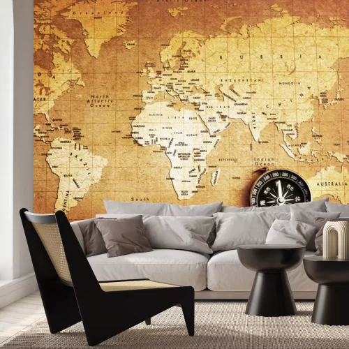 Fotobehang Kompas op een oude kaart