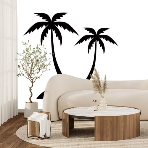 Sticker Zwart-wit tekening van een tropisch eiland met een palmboom