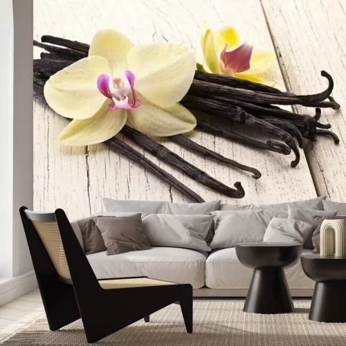 Fotobehang Stokjes vanille en bloemen