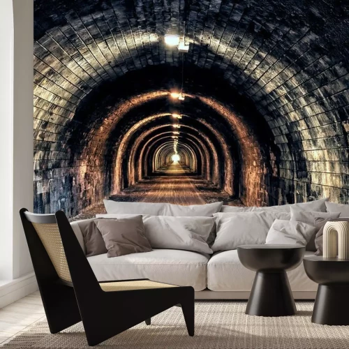 Fotobehang Oude stenen stadstunnel