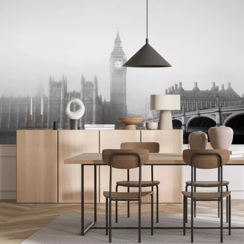 Fotobehang Londen in de mist in zwart-wit