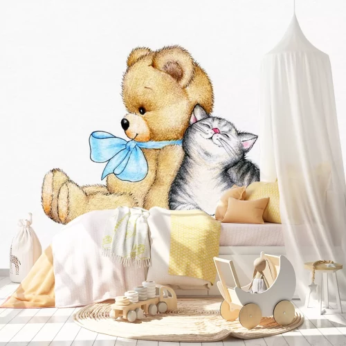 Sticker Teddybeer en katje