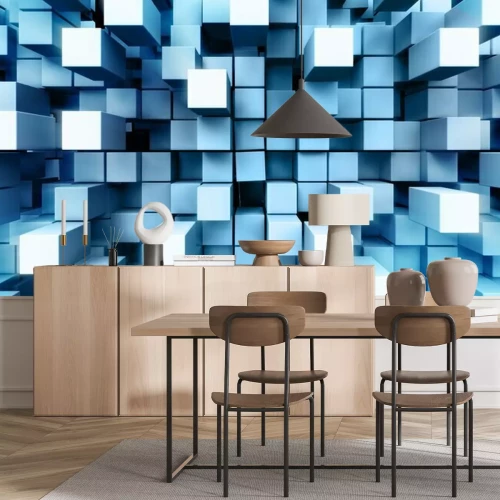 Fotobehang 3D kubussen in blauw