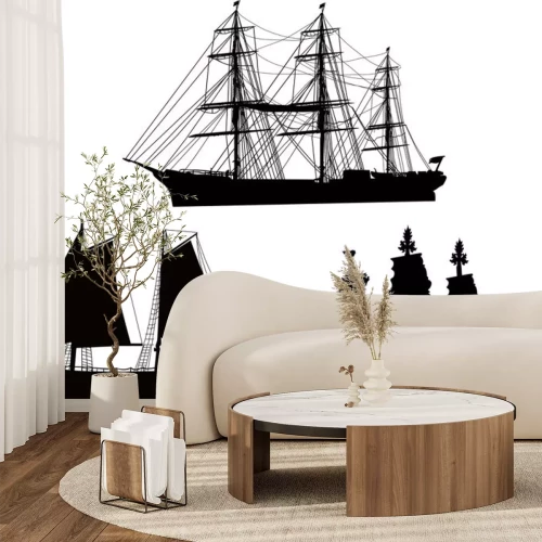 Sticker drie zwarte boten collectie geïsoleerd op wit