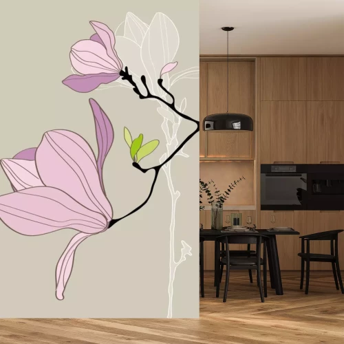 Sticker Paarse bloemen op een moderne afbeelding