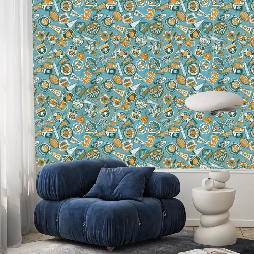 Behang Vector naadloze patroon van vintage sport badges