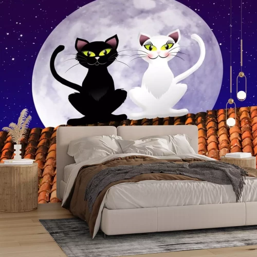 Sticker Katten op het dak en de volle maan