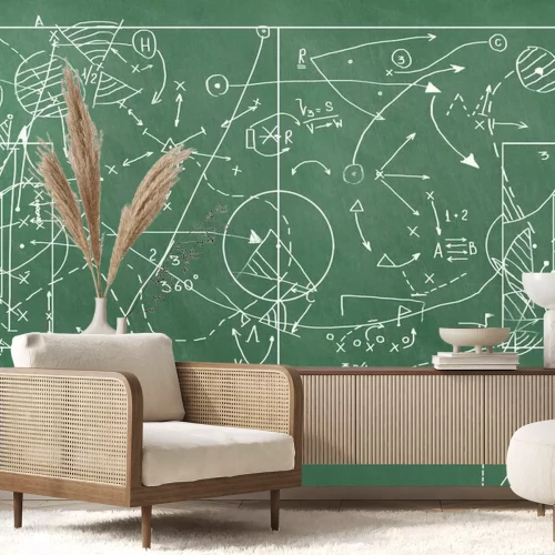 Fotobehang Voetbaltactieken op het groene bord