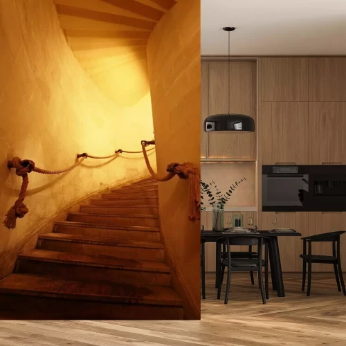 Fotobehang Oude trap in een strakke gang