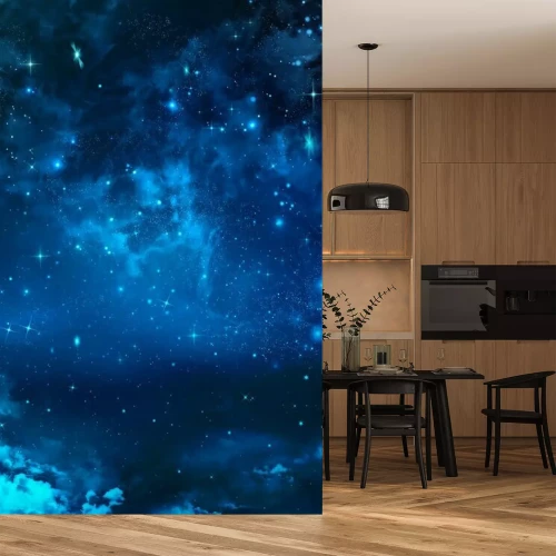 Fotobehang Blauwe sterrenhemel met wolken