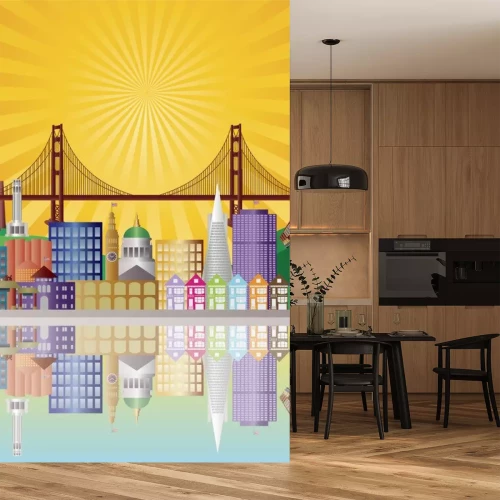 Sticker San Francisco City Skyline at Sunrise Illustratie