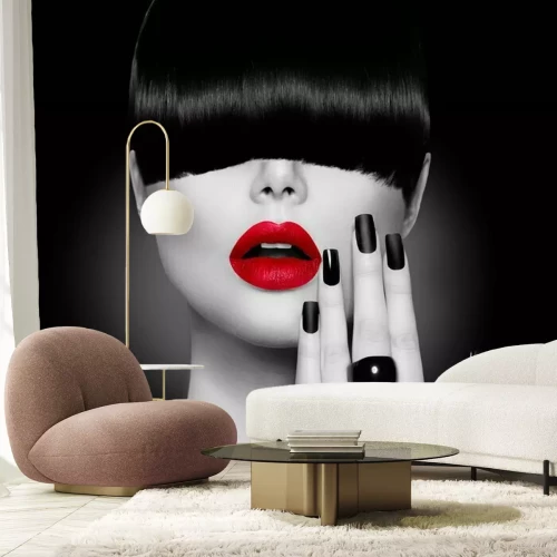 Fotobehang Portret van een vrouw met rode lippen