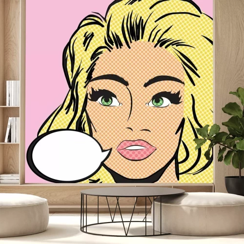 Fotobehang Een vrouw met blond haar in pop-artstijl