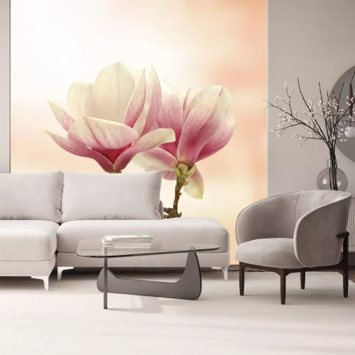 Fotobehang 3D magnolia op roze achtergrond