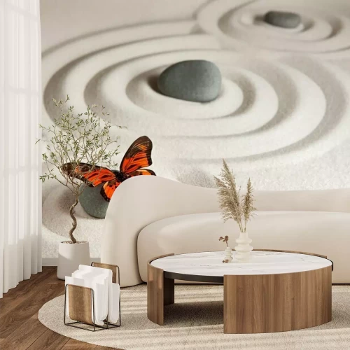 Fotobehang Vlinder op een achtergrond van stenen