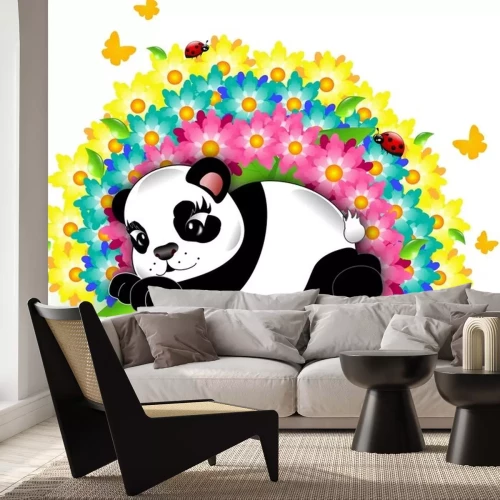 Sticker Panda met regenboog