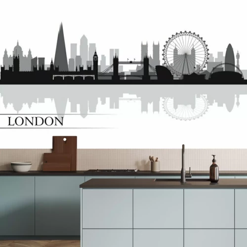 Sticker Zwart-wit overzicht van de bezienswaardigheden van Londen