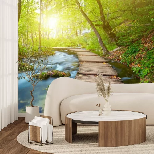 Fotobehang Rivier en een houten platform