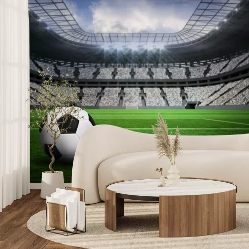 Fotobehang Zwart-wit voetbal in het stadion