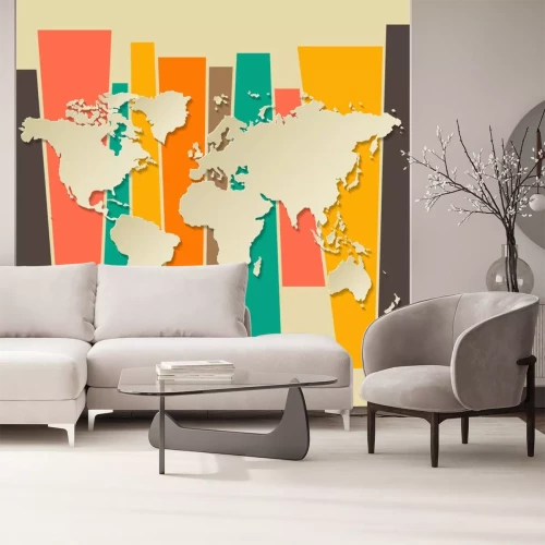 Sticker vector kaart van de wereld 3D retro achtergrond