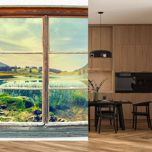 Fotobehang Uitzicht vanuit het raam op Seewaldsee