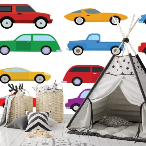 Sticker Kleurrijke auto's van verschillende vormen set tekeningen