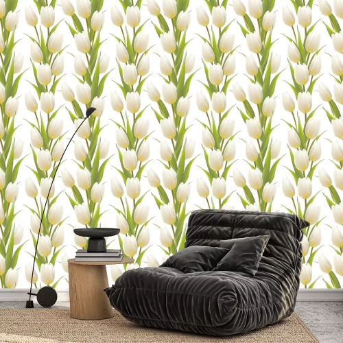 Behang Patroon met witte tulpen