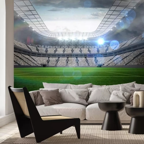 Sticker Groot voetbalstadion met verlichting
