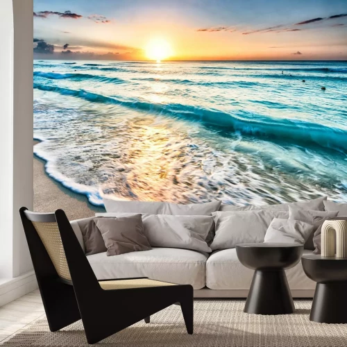 Fotobehang Zonsondergang boven het zeelandschap