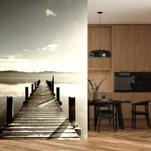 Fotobehang Houten pier op het meer