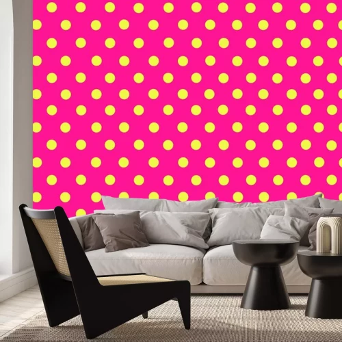 Sticker de gele stip met roze achtergrond