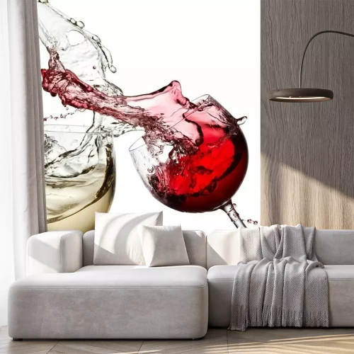Fotobehang Wijn in glazen en een splash