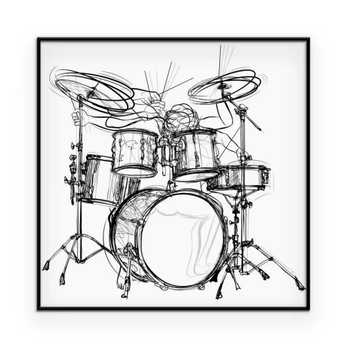 Poster Monochromatische tekening van een drummer