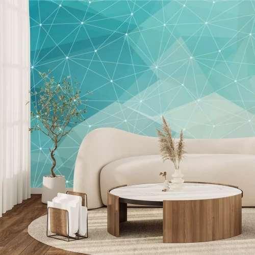 Fotobehang Geometrische verbonden lijnen op een turquoise achtergrond