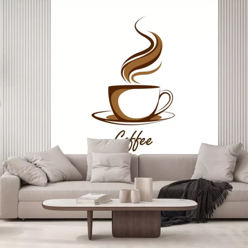 Sticker Een kopje koffie in witte en bruine afbeeldingen