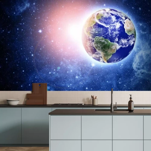 Fotobehang Een blauwe planeet in een prachtige ruimte