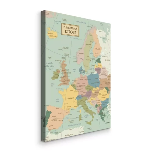 Canvas Gedetailleerde politieke kaart van Europa in het Engels