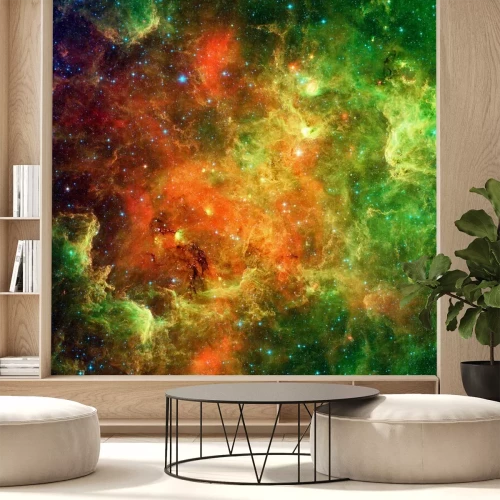 Fotobehang Groen-rode nevel met sterren