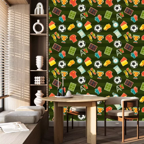 Behang Sport naadloze patroon met voetbal (voetbal) stickers.