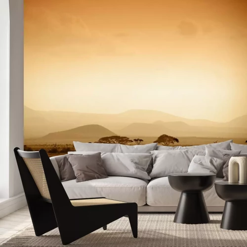 Fotobehang Afrikaanse savanne bij zonsopgang