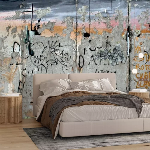 Fotobehang Betonnen muur met kleurrijke graffiti