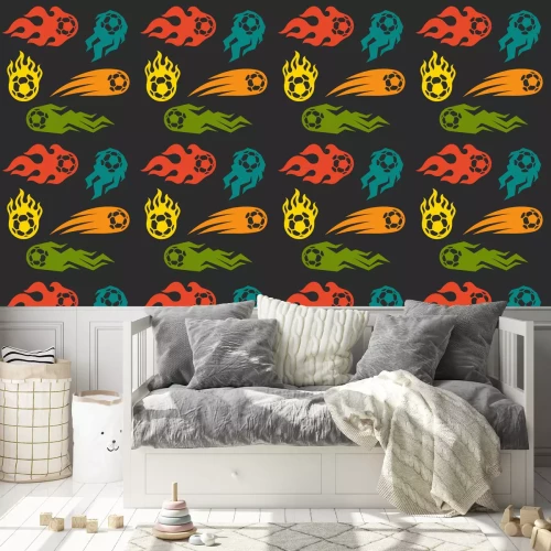 Behang Reeks elementen vuur voetballen voor het ontwerp.