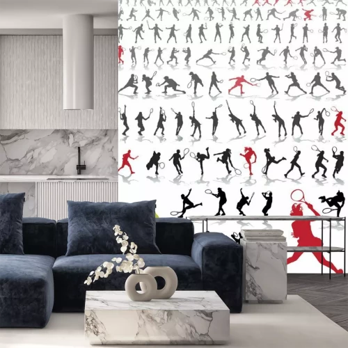 Fotobehang Grafische weergave van tennissers in beweging