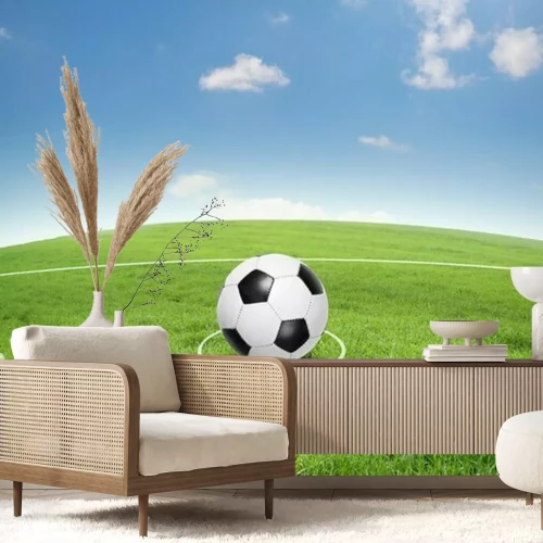 Fotobehang Voetbal op een zonnig veld