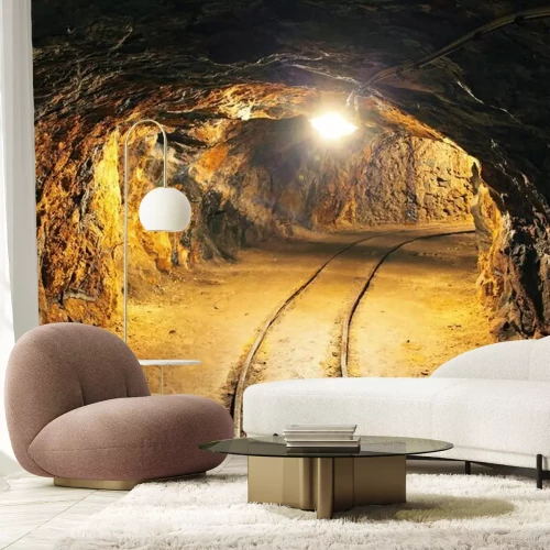 Fotobehang 3D tunnel in een oude mijn