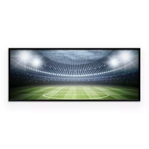 Poster Uitzicht op het veld en het stadion, verlicht door schijnwerpers.